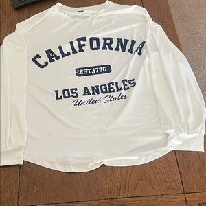 SHEIN White Long Sleeve Tee with Navy Print